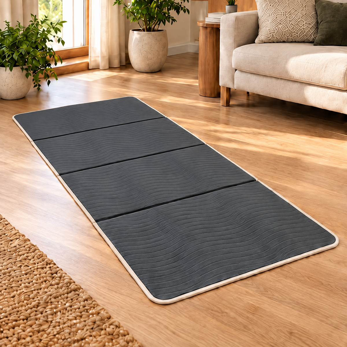 Grellina™ Charcoal Wave Folding Travel Mat — unfolded mat
