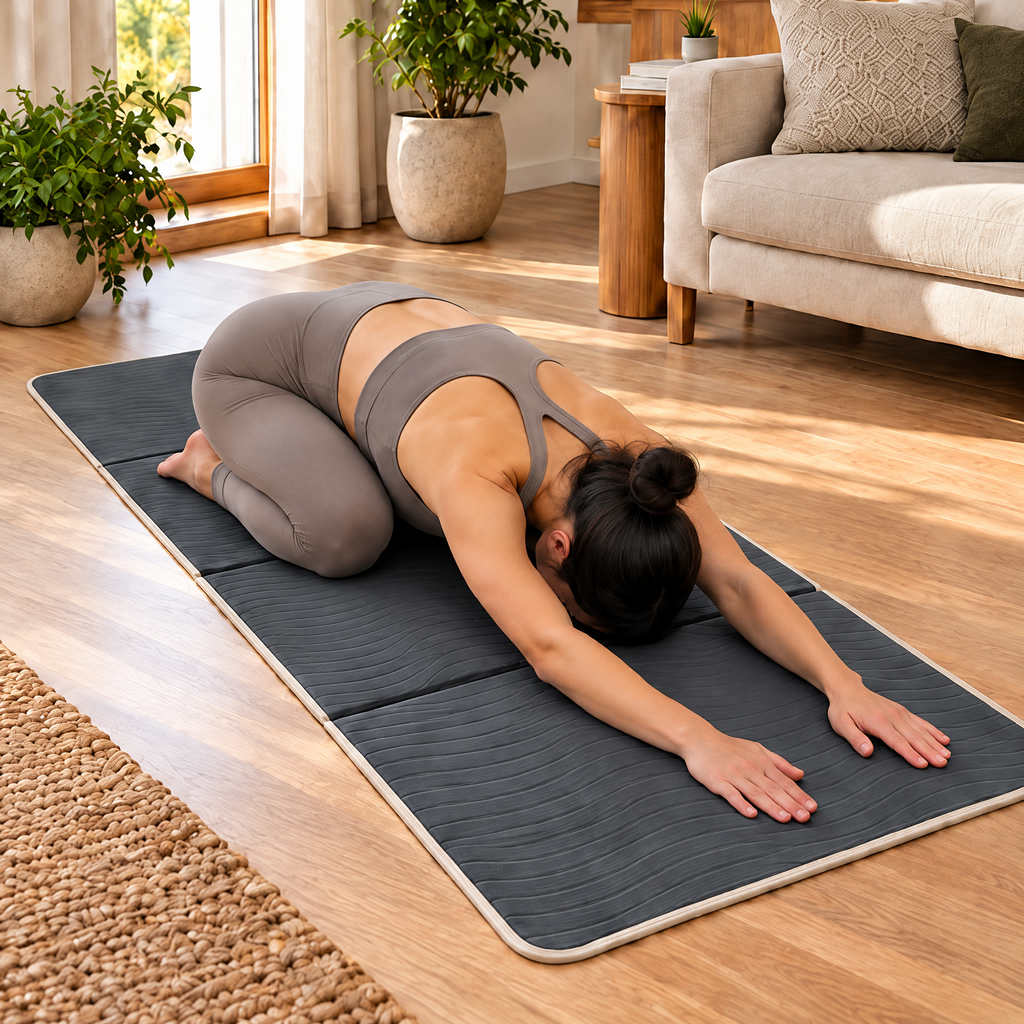 Grellina™ Charcoal Wave Folding Travel Mat — yoga practice