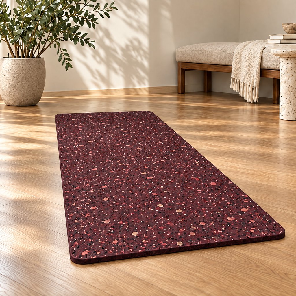 Grellina™ Burgundy Flecked Rubber Yoga Mat — full mat