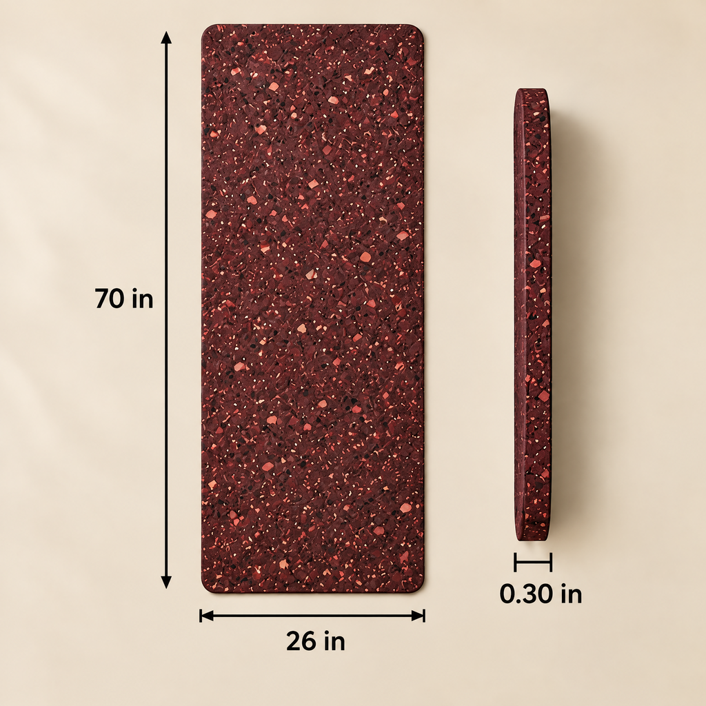 Grellina™ Burgundy Flecked Rubber Yoga Mat — 70 in L × 26 in W × 0.30 in thick