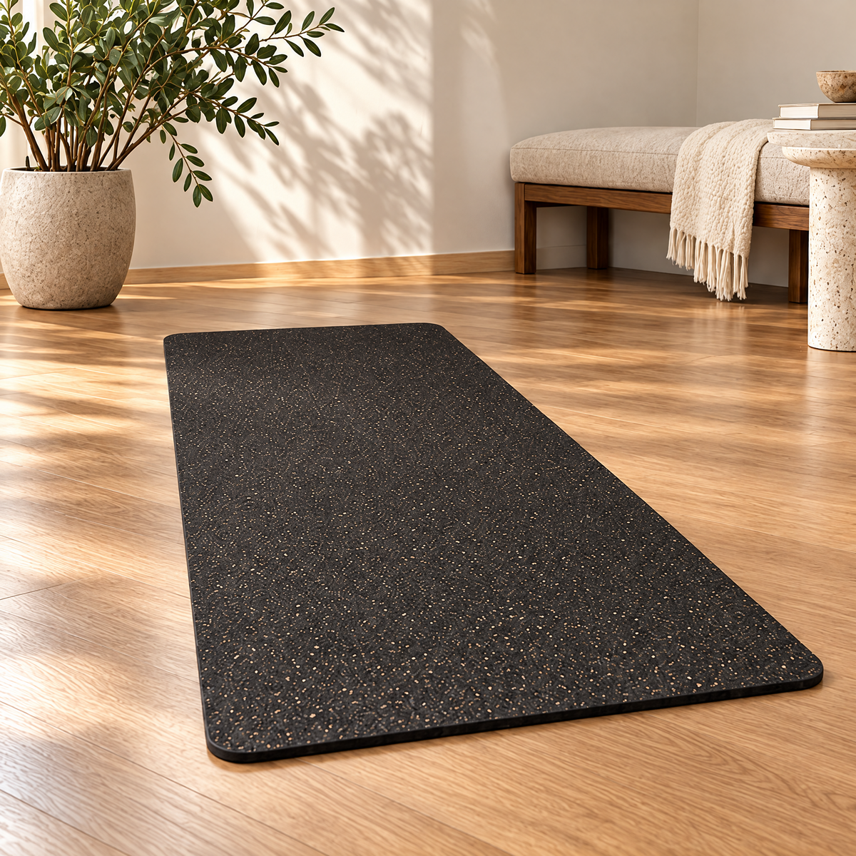 Grellina™ Charcoal Speckled Rubber Yoga Mat — full mat