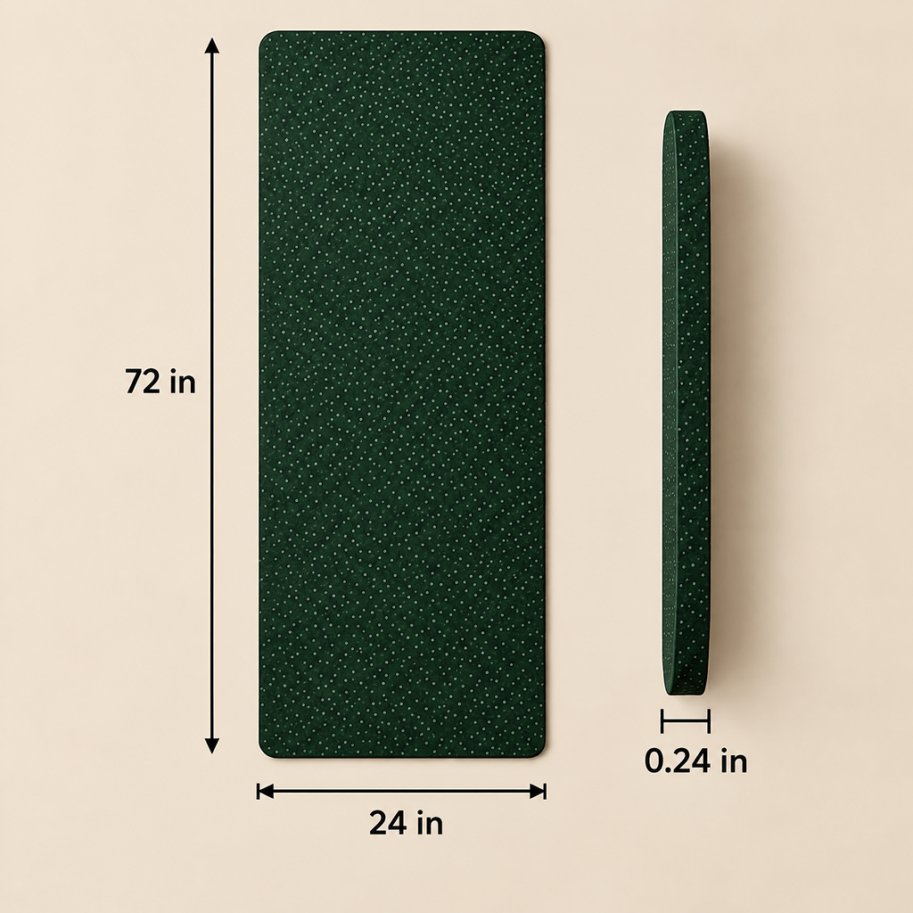 Grellina™ Forest Green Micro-Dot Rubber Yoga Mat — 72 in L × 24 in W × 0.24 in thick