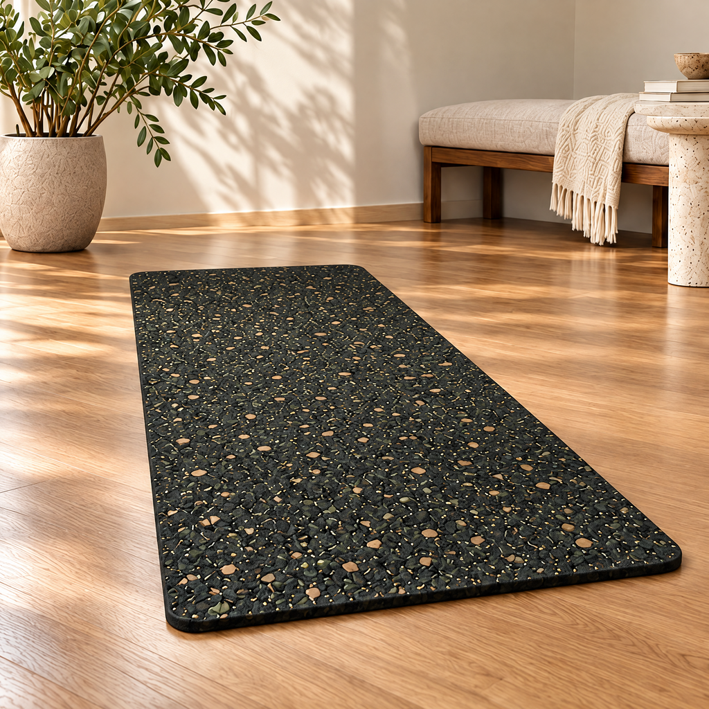 Grellina™ Charcoal Mixed-Fleck Rubber Yoga Mat — full mat