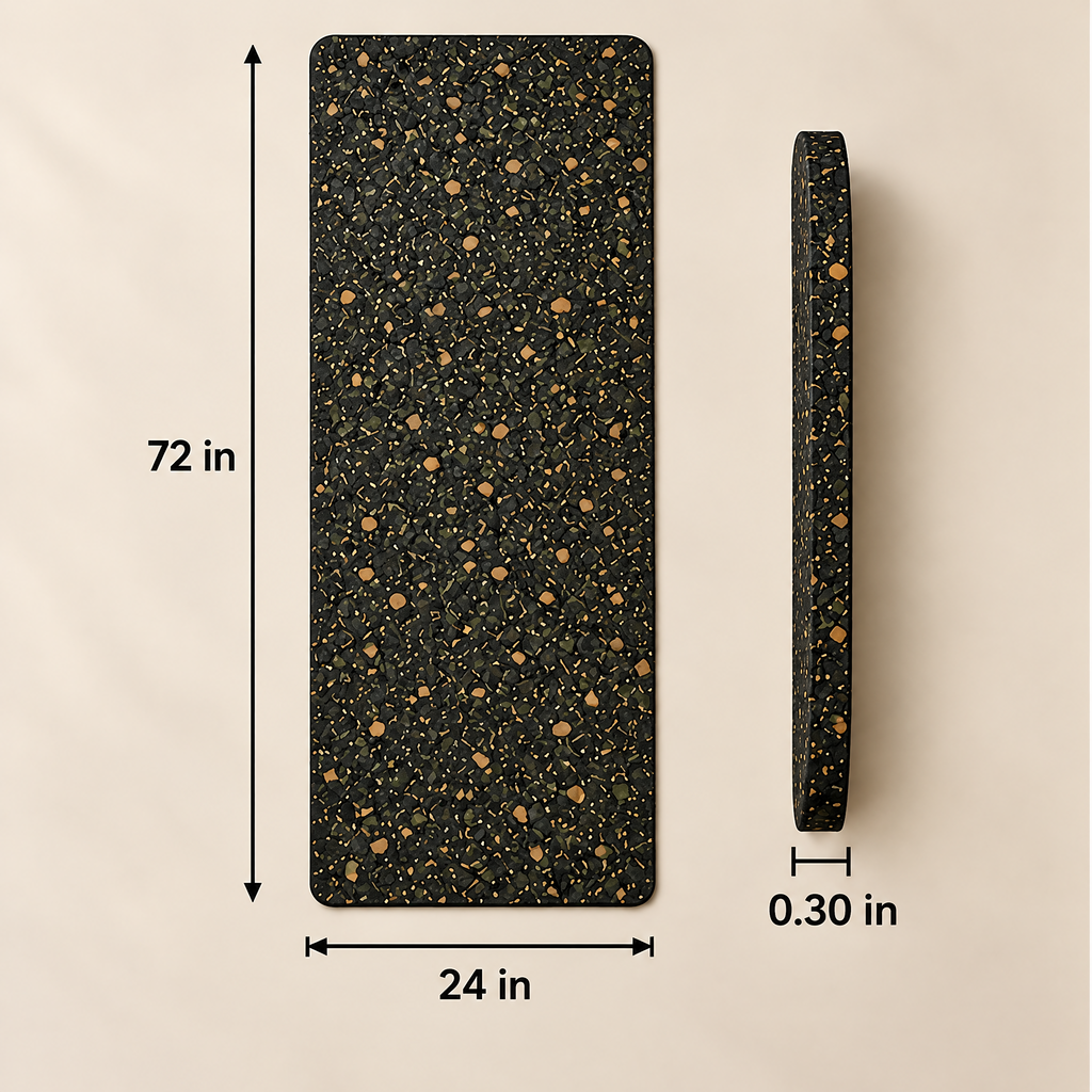 Grellina™ Charcoal Mixed-Fleck Rubber Yoga Mat — 72 in L × 24 in W × 0.30 in thick
