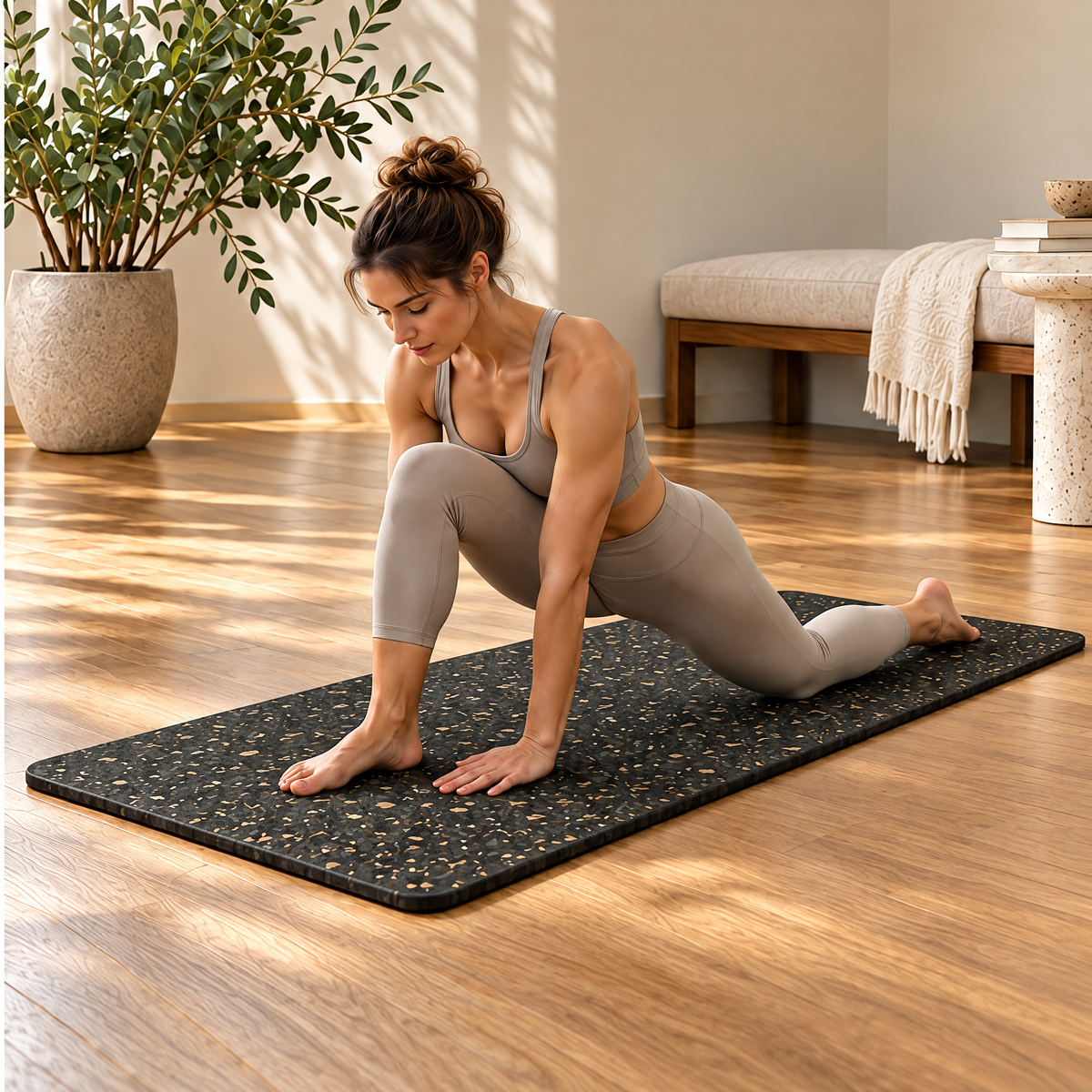 Grellina™ Charcoal Mixed-Fleck Rubber Yoga Mat — yoga practice