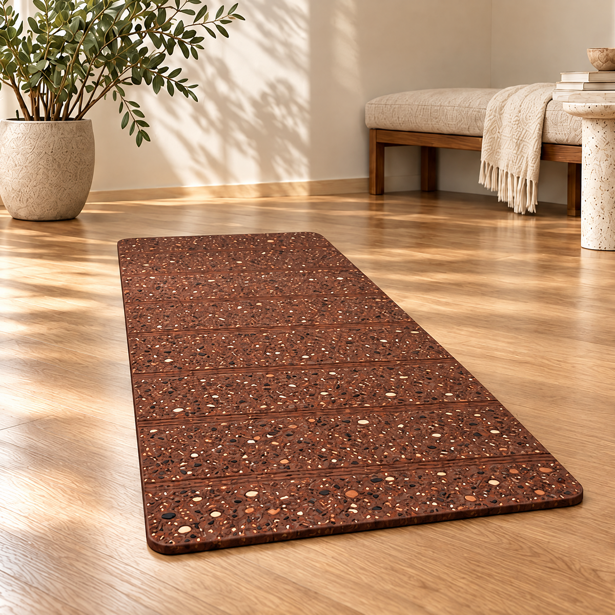 Grellina™ Terracotta Flecked Rubber Yoga Mat — full mat