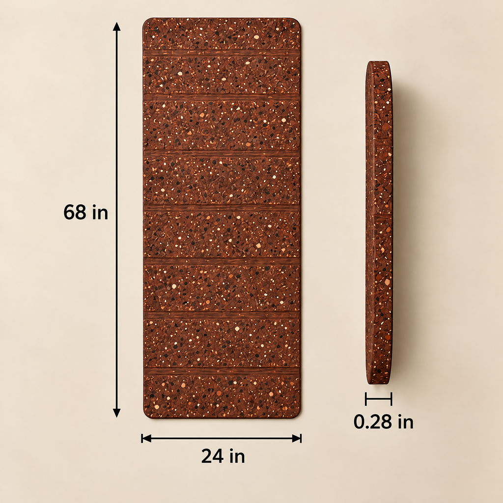 Grellina™ Terracotta Flecked Rubber Yoga Mat — 68 in L × 24 in W × 0.28 in thick