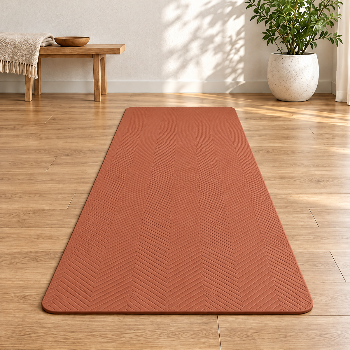 Grellina™ Terracotta Herringbone TPE Yoga Mat — full mat