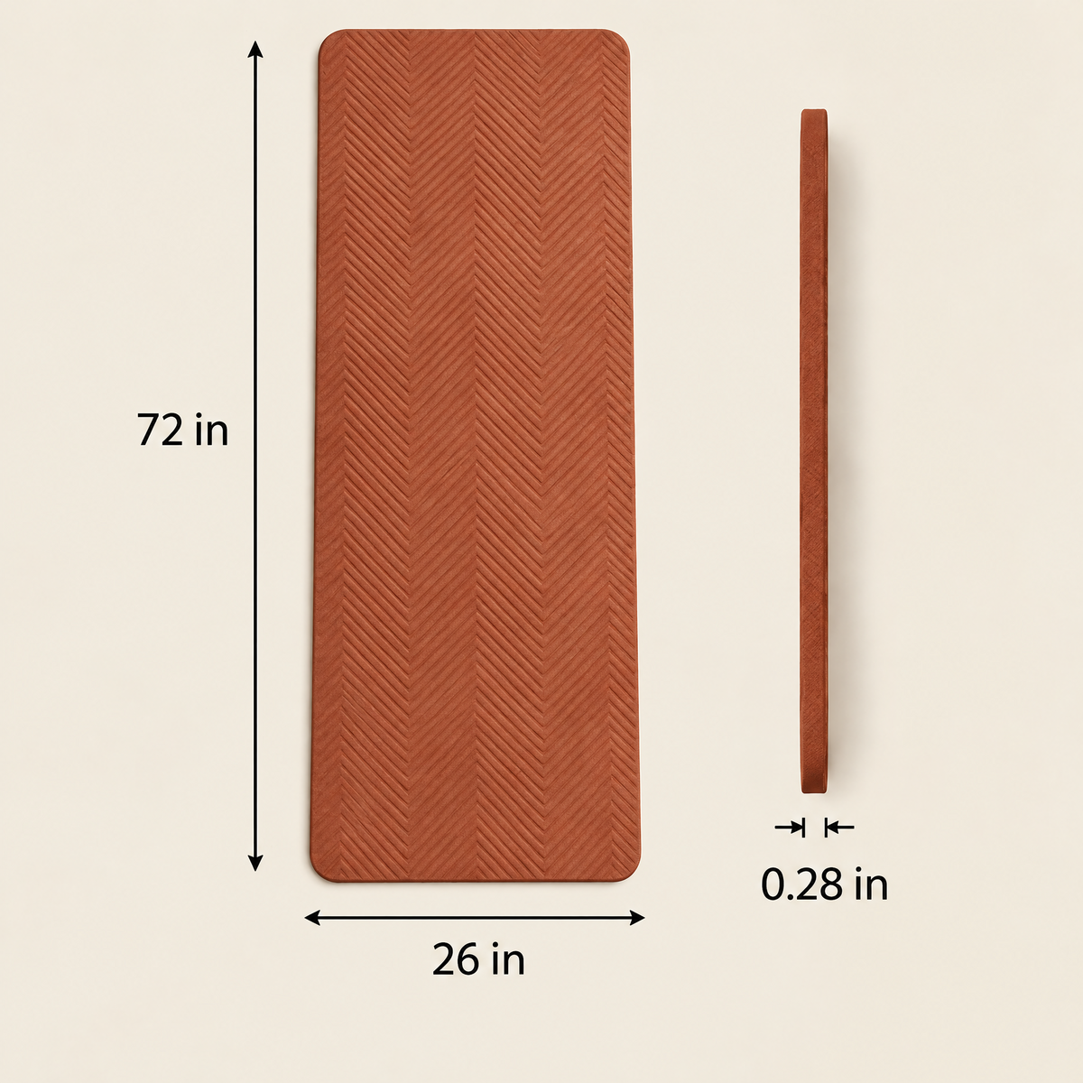 Grellina™ Terracotta Herringbone TPE Yoga Mat — 72 in L × 26 in W × 0.28 in thick