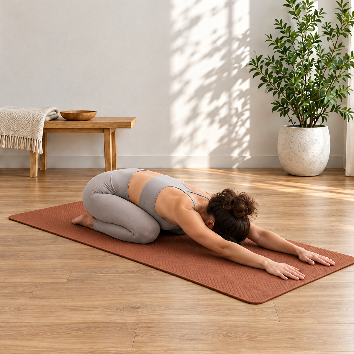 Grellina™ Terracotta Herringbone TPE Yoga Mat — yoga practice