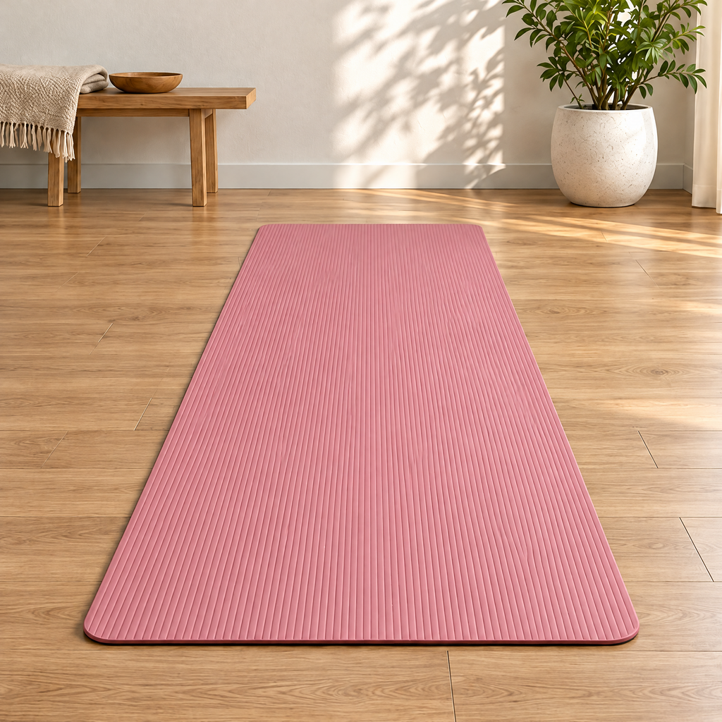 Grellina™ Rose Pink Pinstripe TPE Yoga Mat — full mat