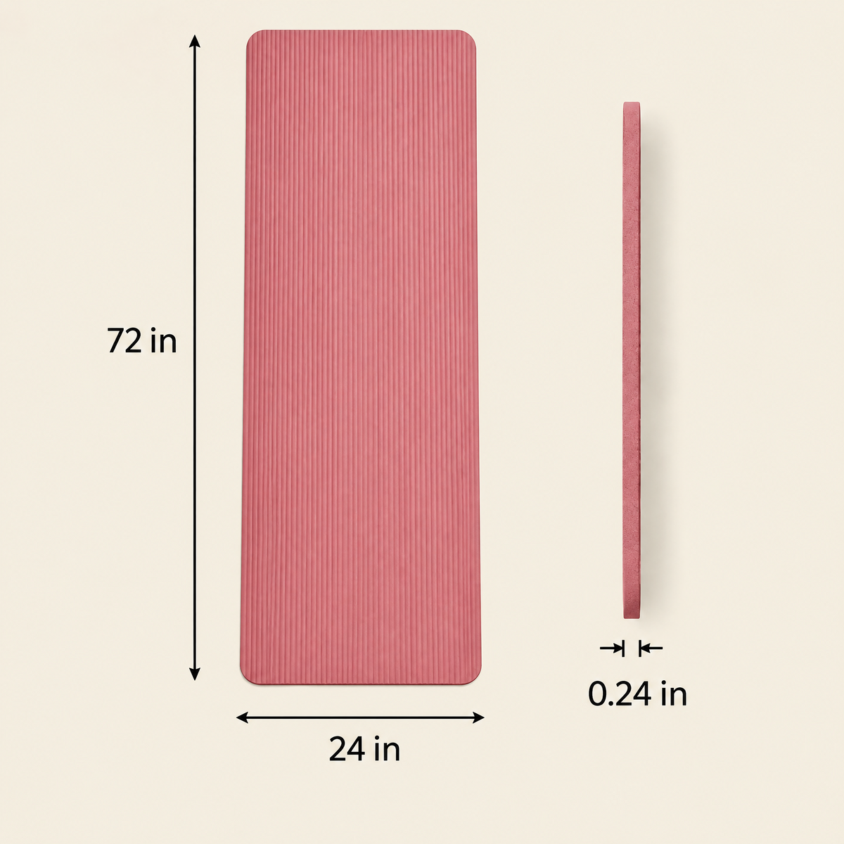 Grellina™ Rose Pink Pinstripe TPE Yoga Mat — 72 in L × 24 in W × 0.24 in thick