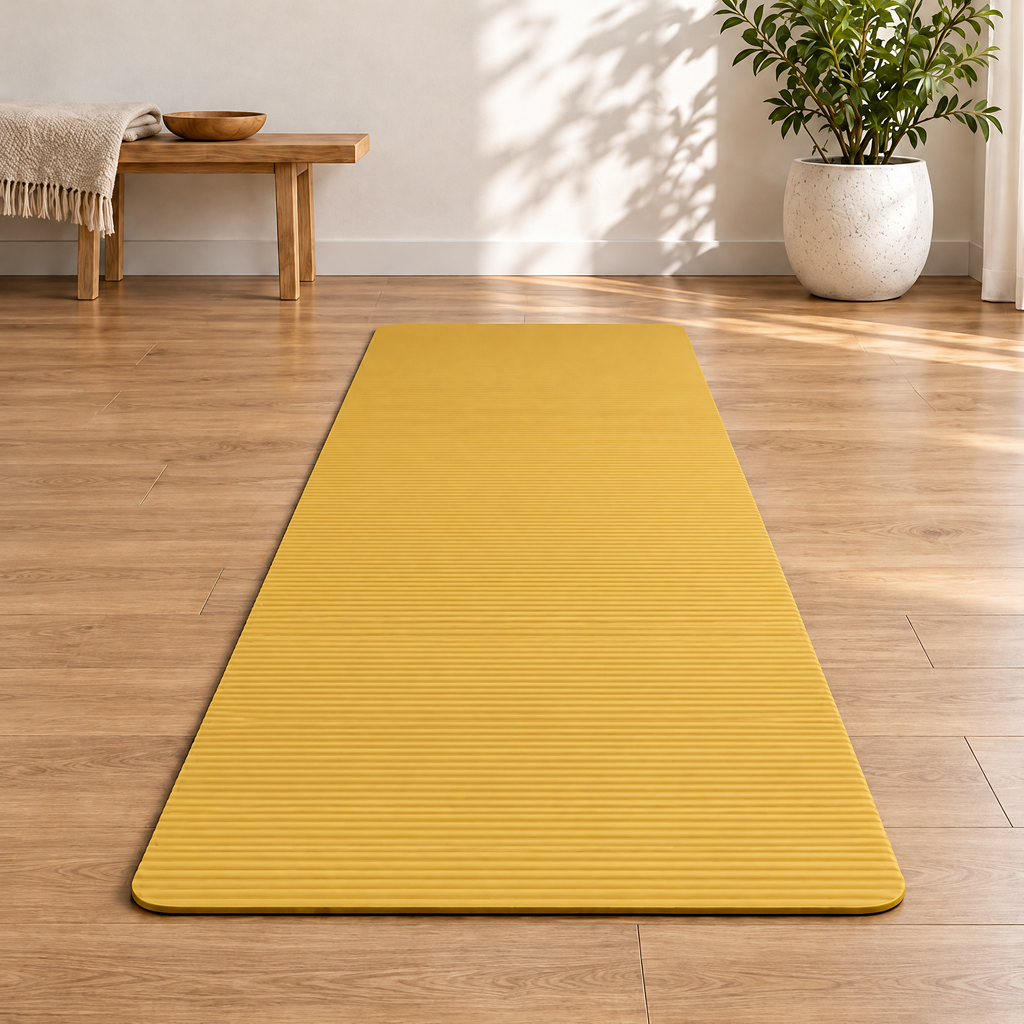 Grellina™ Mustard Yellow Ribbed TPE Yoga Mat — full mat