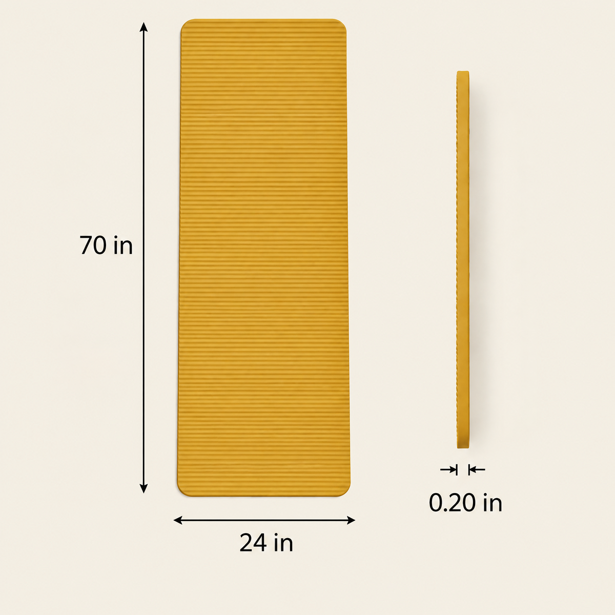 Grellina™ Mustard Yellow Ribbed TPE Yoga Mat — 70 in L × 24 in W × 0.20 in thick